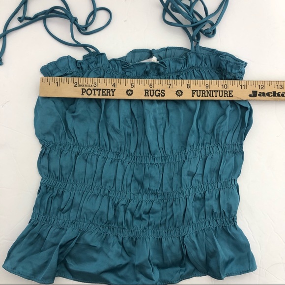 Olivaceous Crop Top Y2K Teal Blue Ruffle Sleeveless - Picture 10 of 13
